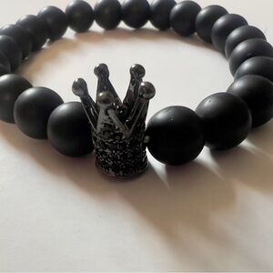 NEW ✨Black Matte Bead Bracelet with Crown Accent
